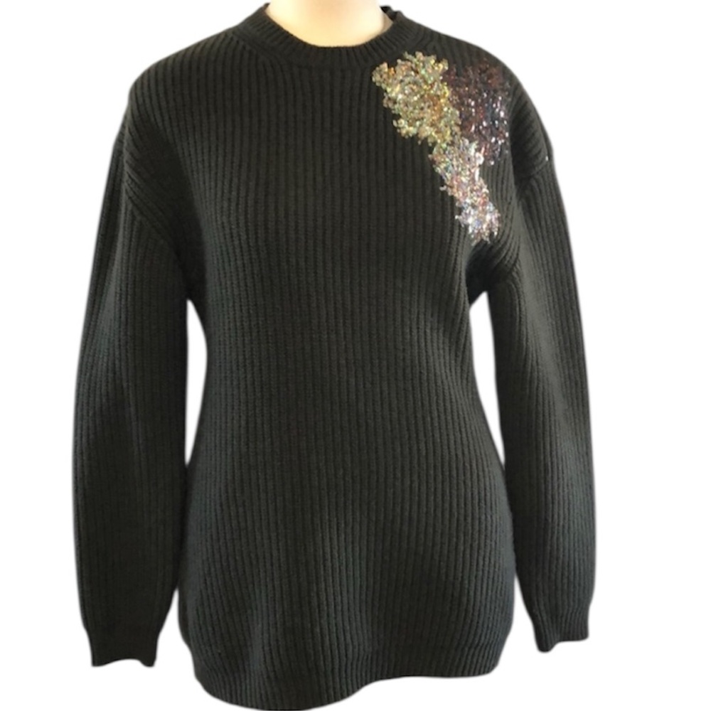 No.21 wool ribbed floral sequin embellished sweater